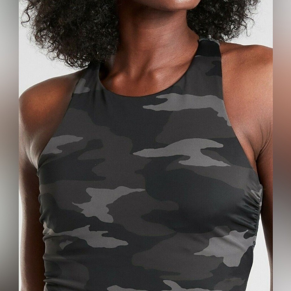 ATHLETA 34‎ B/C Freestyle Camo Tankini Swim Top Black #5310